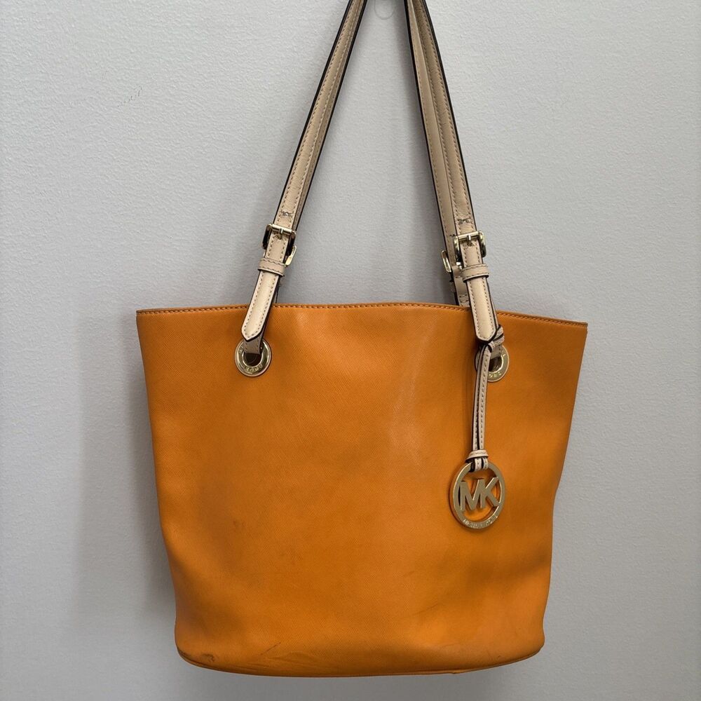 MICHAEL KORS Jet Set Leather Tote Shoulder Bag Y2K 90s Glam SoHo Boho Slouch